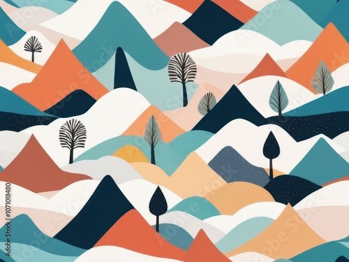 Abstract Snow-Capped Mountain Peaks with Slopes and Valleys in Cool Tones