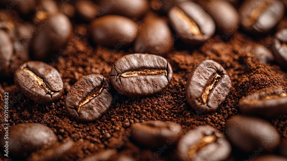 Fototapeta premium Close-Up of Coffee Beans on Ground Coffee