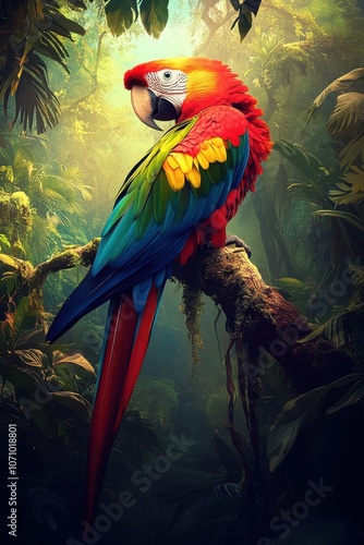 Wallpaper Mural Colorful Macaw in Rainforest	 Torontodigital.ca