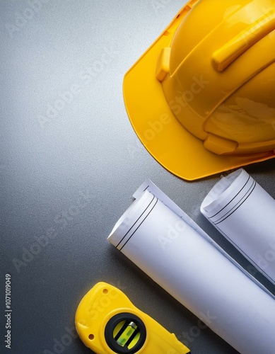 Construction tools on a gray background.