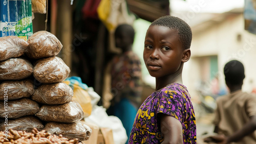 Young street vendors selling goods, showcasing resilience and resourcefulness in challenging circumstances, highlighting entrepreneurship and determination