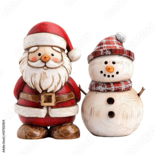 Festive Santa Claus and snowman decorations for holiday cheer isolated on transparent background