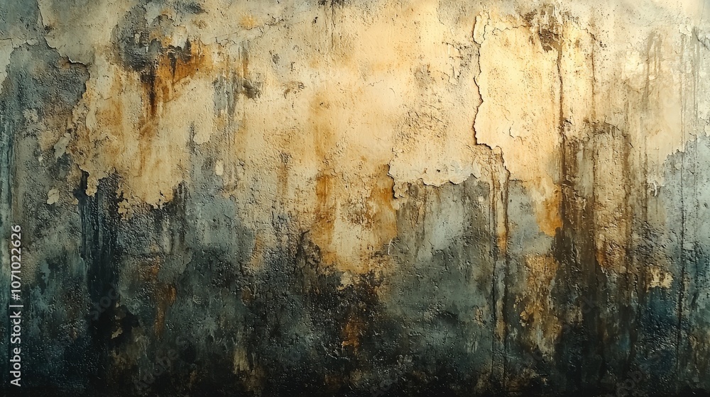Abstract textured wall with peeling paint and water stains in earthy tones. Abstract textured wall with peeling paint and water stains in earthy tones.