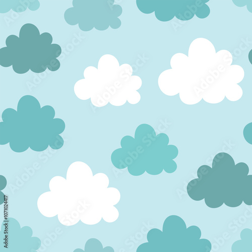 Seamless pattern with clouds. Vector illustration on blue background. It can be used for wallpapers, wrapping, cards, patterns for clothes and other.