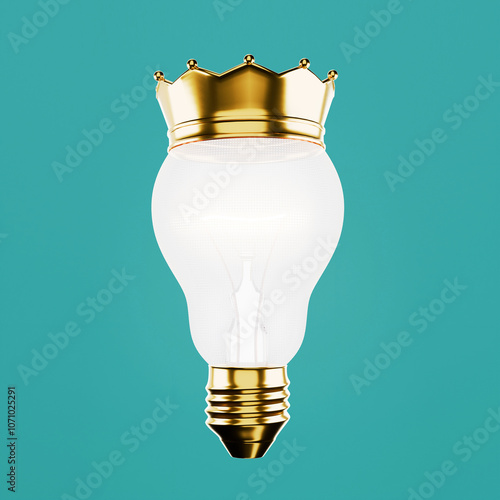 light bulb with gold crown, turquoise background