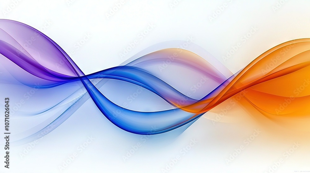 Fototapeta premium A blue, orange, and red wave on a white background with a light reflection at its base