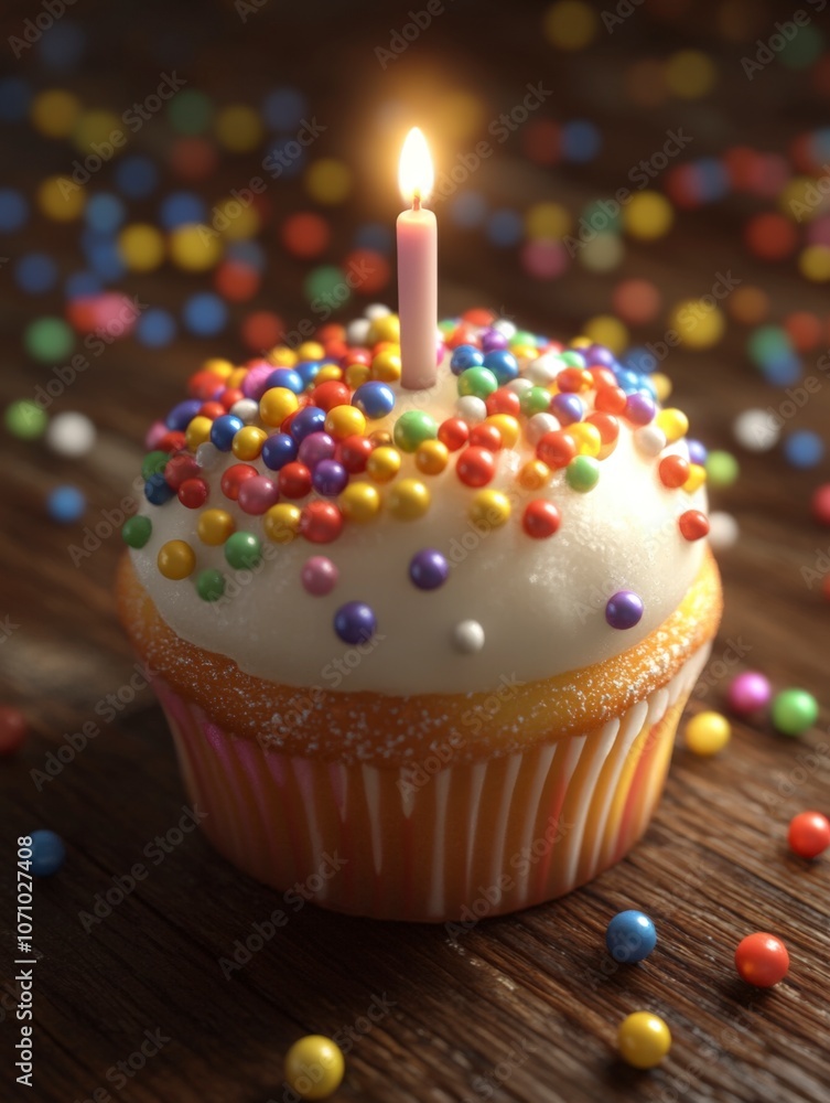 Birthday Cupcake with Colorful Sprinkles Birthday Cupcake with Colorful Sprinkles