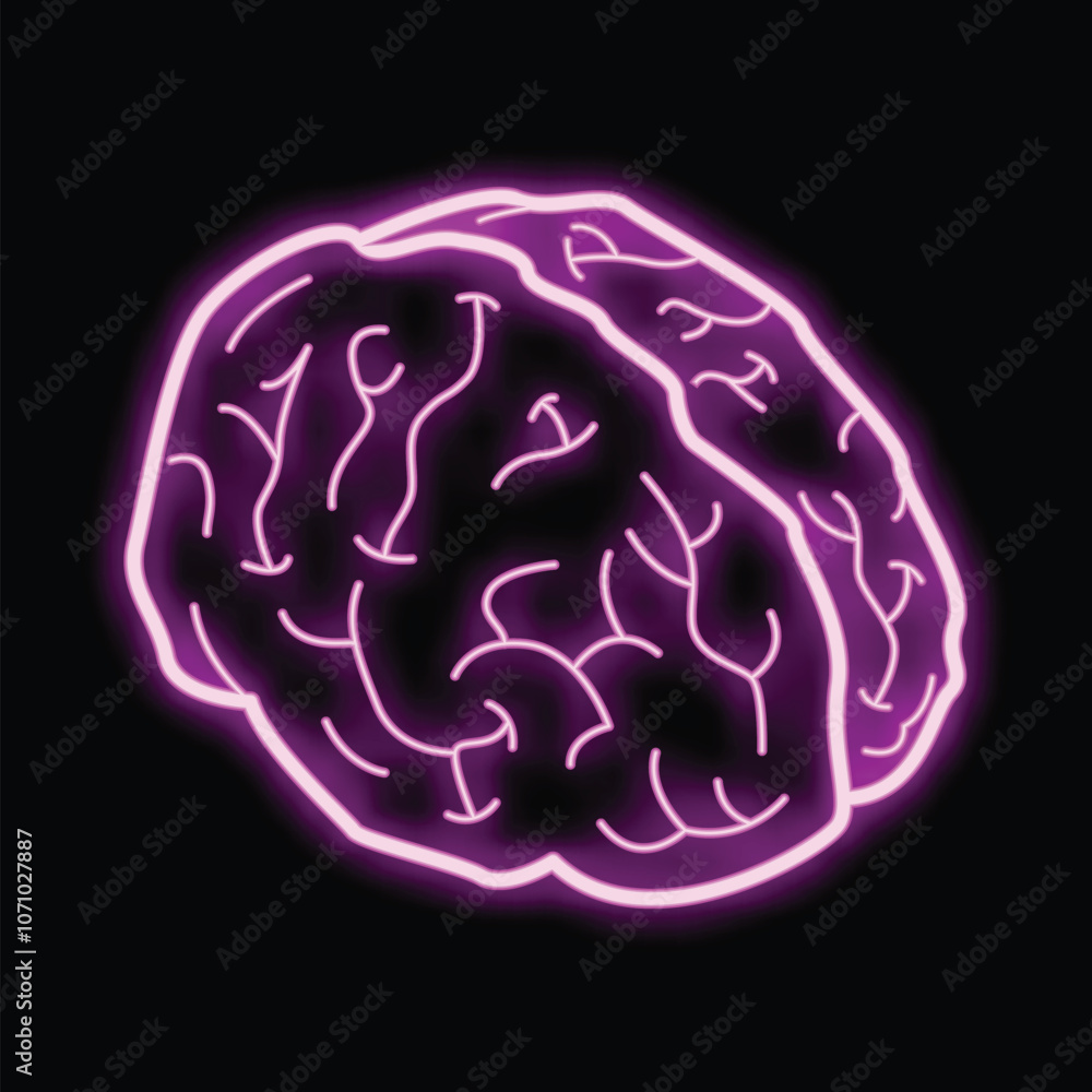 Glowing neon purple human brain icon representing intelligence, creativity, and thought Glowing neon purple human brain icon representing intelligence, creativity, and thought