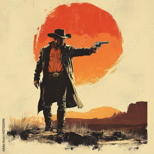 Vector of a cowboy shooting his revolver into the air.