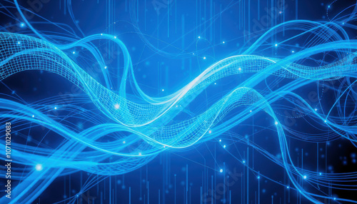 Wallpaper Mural Futuristic blue waves create mesmerizing visual effect, showcasing dynamic movement and energy. This abstract design evokes sense of innovation and technology Torontodigital.ca