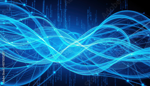 Wallpaper Mural Futuristic blue waves create dynamic visual of quantum technology, representing data flow and connectivity in digital landscape Torontodigital.ca