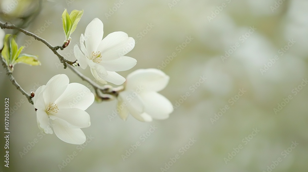 A high-resolution close-up photo of a pure white blossom atop a tree limb, surrounded by a hazy backdrop of lush foliage A high-resolution close-up photo of a pure white blossom atop a tree limb, surrounded by a hazy backdrop of lush foliage