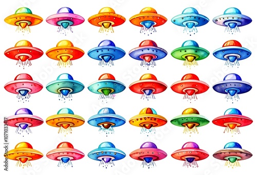 Vibrant flying saucer illustrations: a colorful collection of alien spacecraft art