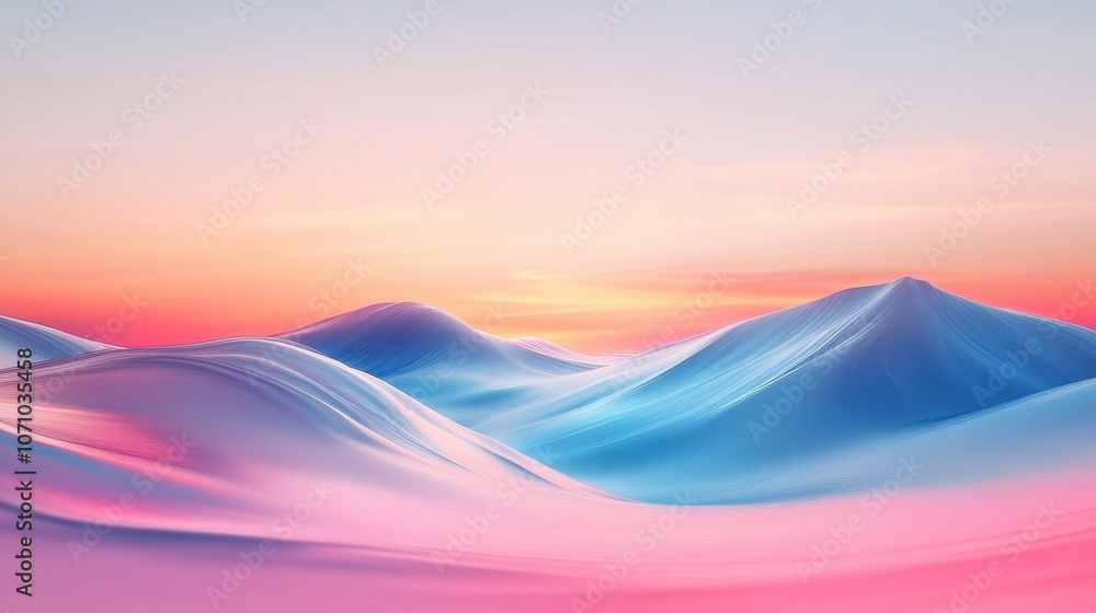 Serene abstract landscape with soft pink and blue curves, illuminated by a warm sunset glow. Serene abstract landscape with soft pink and blue curves, illuminated by a warm sunset glow.