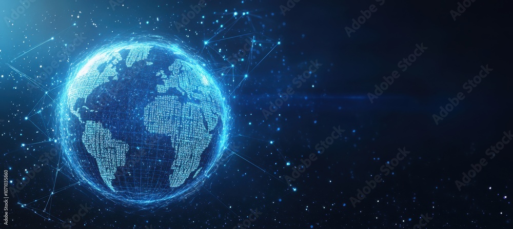 Obraz premium A digital globe with interconnected people icons, representing a global network and connectivity in business communication technology Generative AI