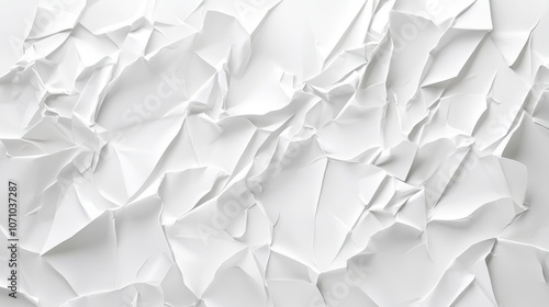 Textured white crumpled paper background showcasing intricate folds and shadows.