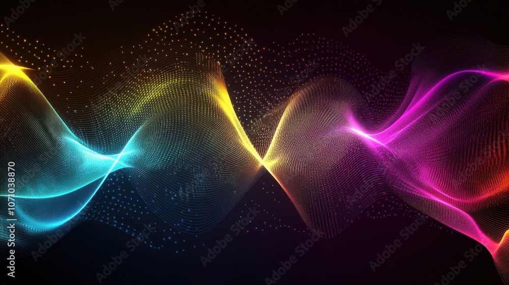 Fototapeta premium A vibrant abstract wave pattern in blue, yellow, and pink, evoking a sense of dynamic motion and energy.