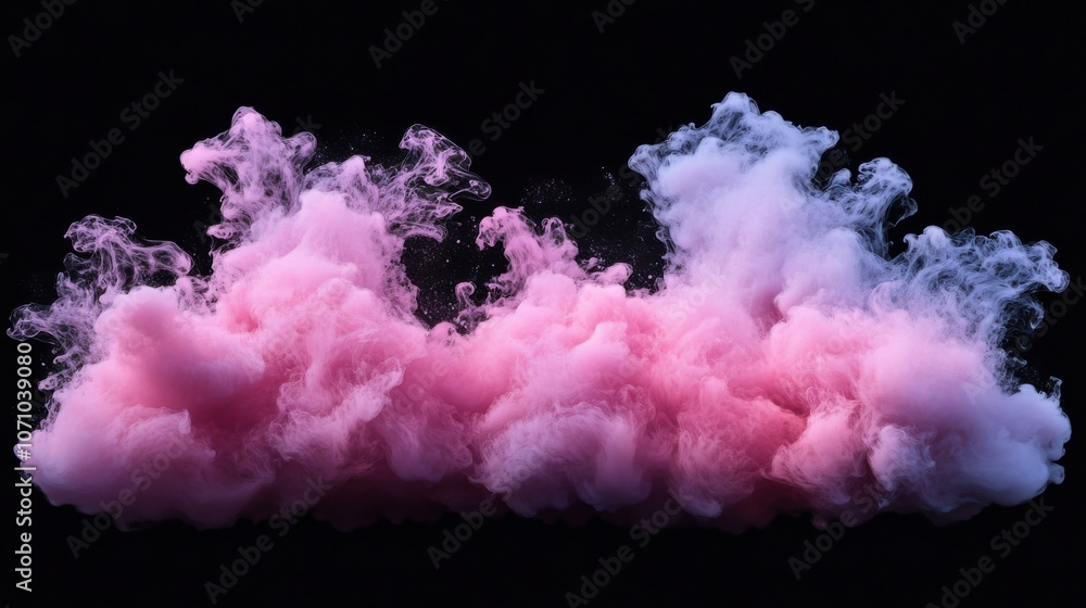 Fototapeta premium Vibrant pink and purple smoke swirling against a black background, creating a dreamlike and ethereal atmosphere.