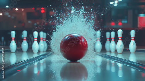 Bowling ball alley. Bowling ball pin strike photo