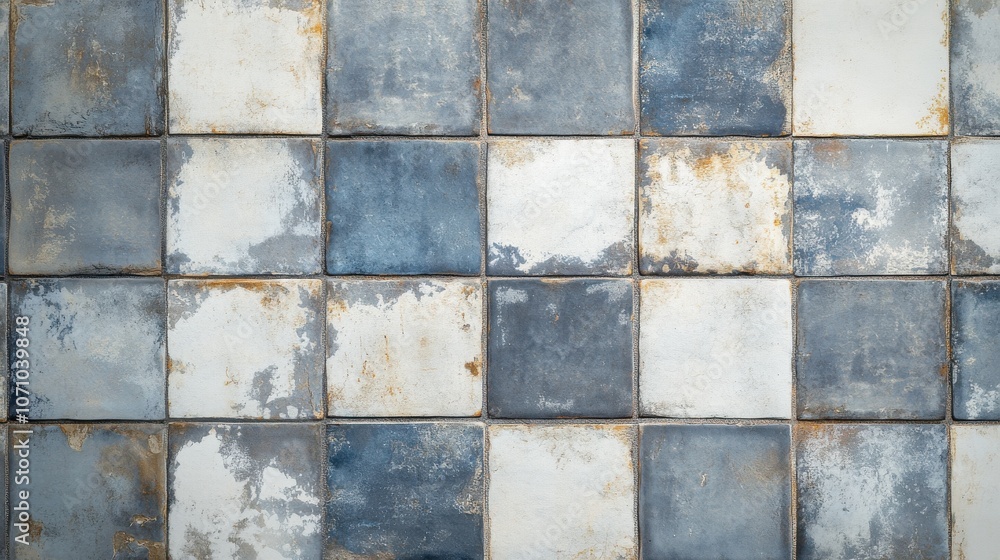 Textured blue and gray tile pattern with a rustic look, ideal for backgrounds or interior design themes. Textured blue and gray tile pattern with a rustic look, ideal for backgrounds or interior design themes.