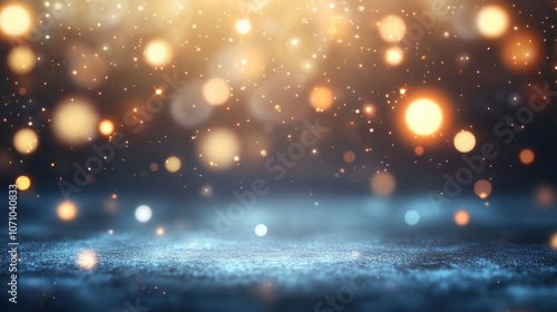 A mesmerizing image of shimmering bokeh lights in gold and blue, creating a magical atmosphere.