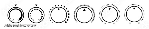 Adjustment dial. Rotary dials with round scale volume level knob and round controller