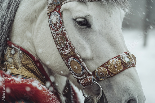 a horses bridle with Mongolian decorative elements. photo
