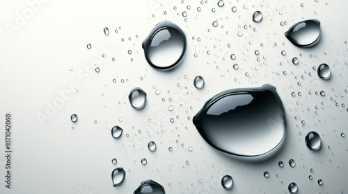 Close-up of sparkling water droplets on a smooth surface, creating a fresh and clean feel.