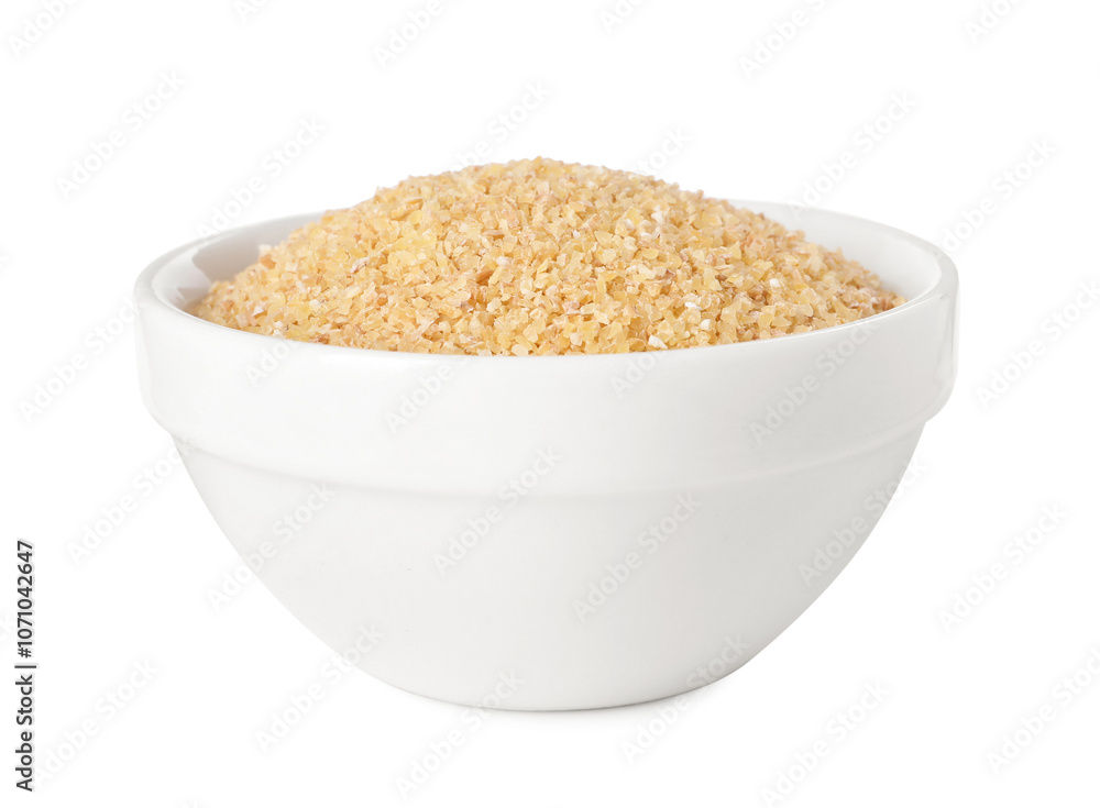 Raw wheat groats in bowl isolated on white Raw wheat groats in bowl isolated on white
