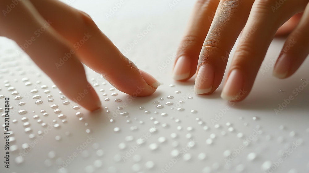 hands are reading Braille text, with copy space. Close-up view hands are reading Braille text, with copy space. Close-up view