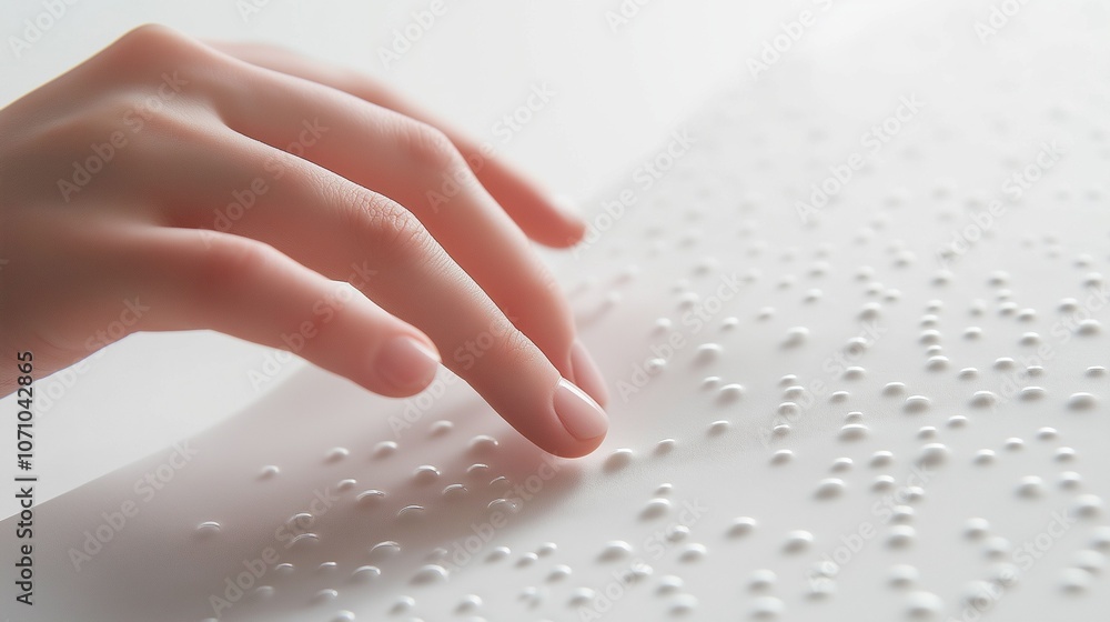 hands are reading Braille text, with copy space. Close-up view hands are reading Braille text, with copy space. Close-up view