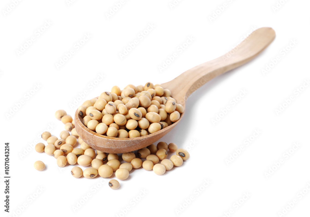 Spoon with soy beans isolated on white Spoon with soy beans isolated on white