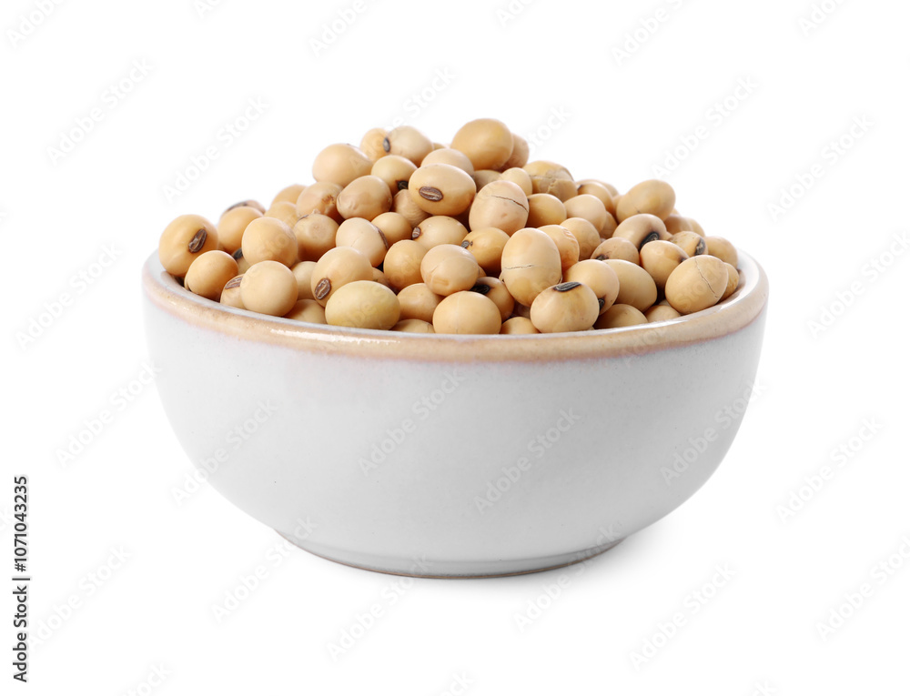 Soy beans in bowl isolated on white Soy beans in bowl isolated on white