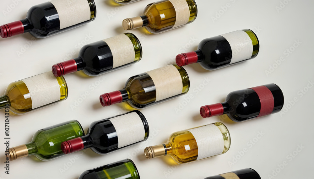 A variety of wine bottles, including red, white, and green, are arranged on a clean surface, showcasing a lovely collection ready for tasting or display A variety of wine bottles, including red, white, and green, are arranged on a clean surface, showcasing a lovely collection ready for tasting or display