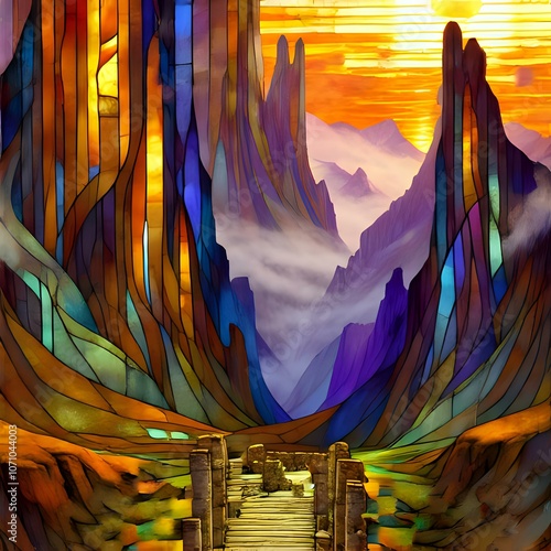 Stone Path to Sunset Mountain Range