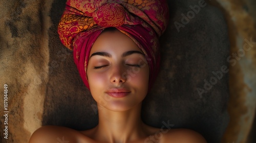 Young woman in souna, beauty spa and hammam or turkish bath photo