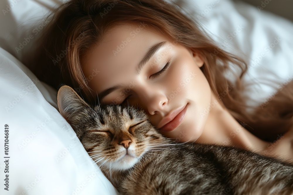 Morning snuggles with a cat in bed during a cozy weekend morning Morning snuggles with a cat in bed during a cozy weekend morning
