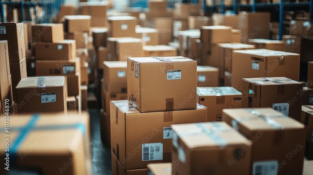 A photograph of returns processing in a dedicated warehouse section, Reverse Logistics, Active and organized A photograph of returns processing in a dedicated warehouse section, Reverse Logistics, Active and organized