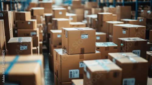 A photograph of returns processing in a dedicated warehouse section, Reverse Logistics, Active and organized