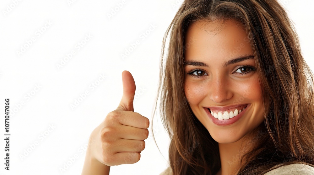 Cheerful Woman Giving Thumbs Up on White Background Cheerful Woman Giving Thumbs Up on White Background