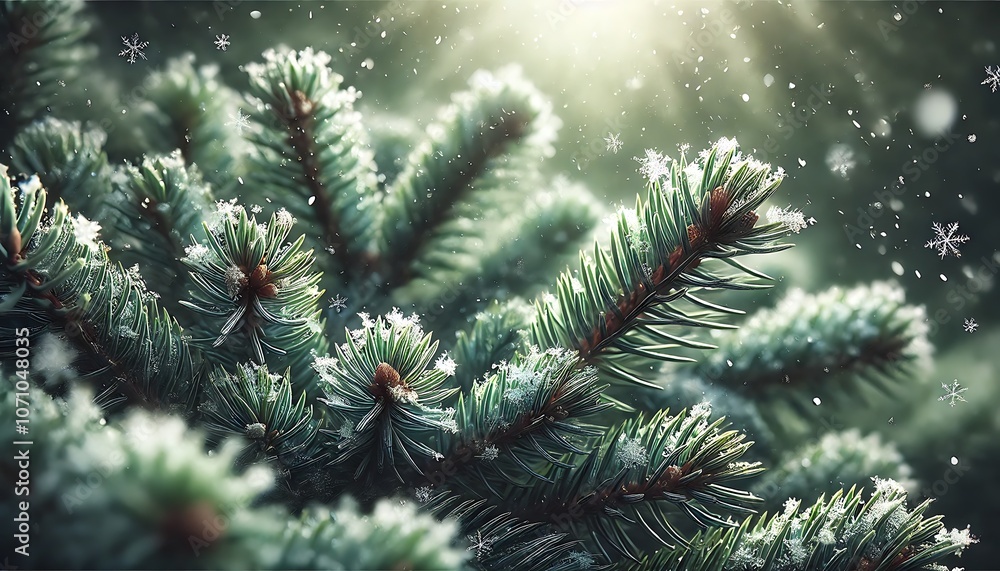 Snowflakes Gently Falling on Pine Branches Snowflakes Gently Falling on Pine Branches