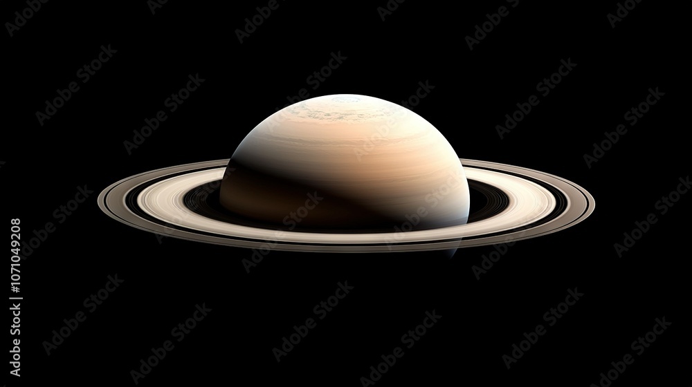 An artist's depiction of Saturn, suspended in the void against a dark backdrop and encircled by its iconic ring An artist's depiction of Saturn, suspended in the void against a dark backdrop and encircled by its iconic ring