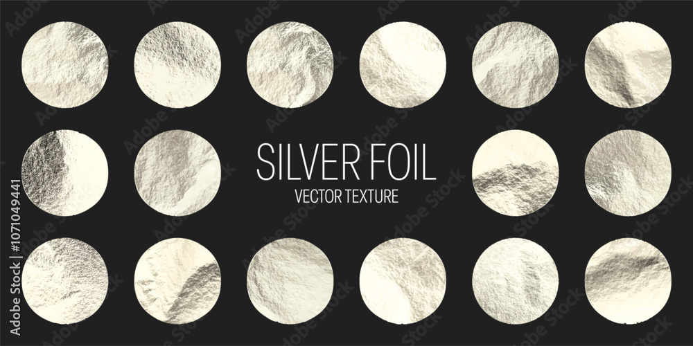 Silver foil, shiny handmade circles. Golden glittering texture, pattern. Luxury shining hand drawn background. Wedding, greeting card decoration elements. Modern minimalist art. Vector illustration