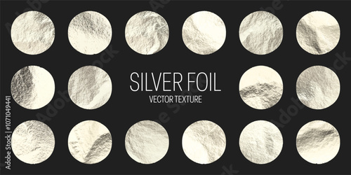 Silver foil, shiny handmade circles. Golden glittering texture, pattern. Luxury shining hand drawn background. Wedding, greeting card decoration elements. Modern minimalist art. Vector illustration