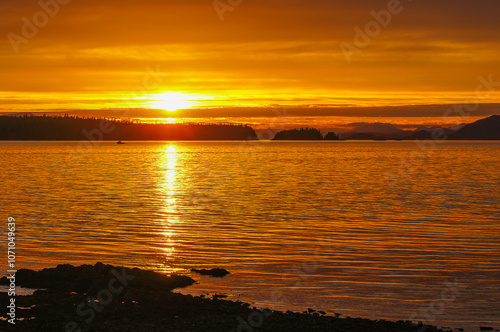 Sunset at Higgins Beach near Ketchikan, Alaska. photo