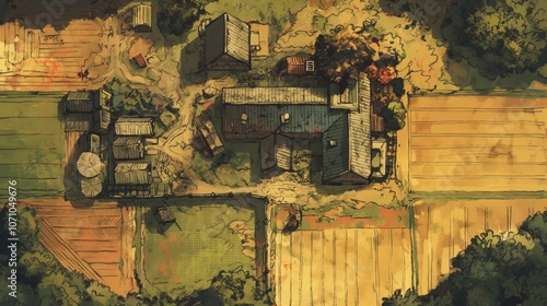 Rural Countryside Estate Houses Buildings Tabletop RPG Map, Fantasy Roleplaying Dungeon Battlemap, Adventure Games Encounters, Farmhouses Farm Town Gaming Design, TTRPG Buildings Architecture Concept photo