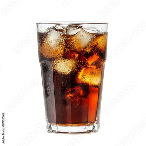 A glass of drink with ice cubes isolated on transparent background
