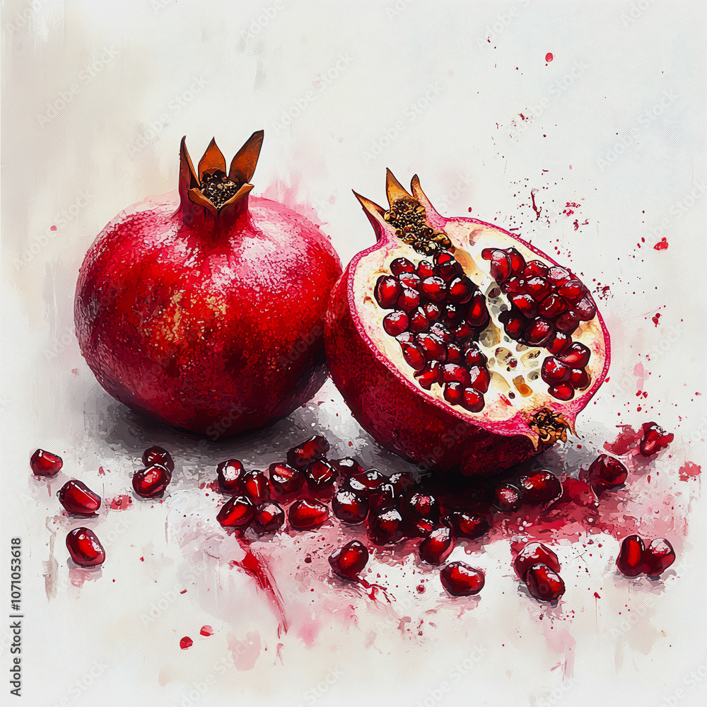 Enjoy a stunning image of fresh pomegranate fruit on a white background. The bright, juicy seeds reveal a vibrant burst of color, ideal for culinary and artistic use. Enjoy a stunning image of fresh pomegranate fruit on a white background. The bright, juicy seeds reveal a vibrant burst of color, ideal for culinary and artistic use.