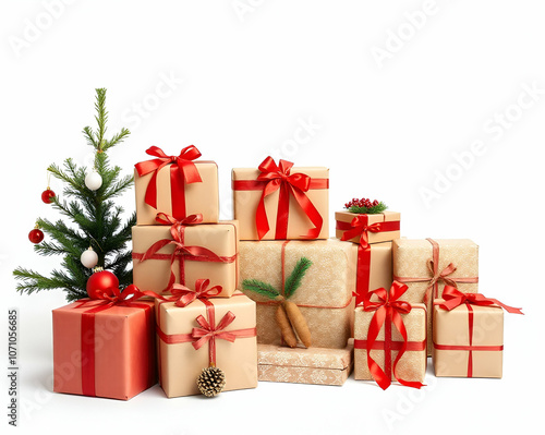 12 Christmas gift boxes on a white background