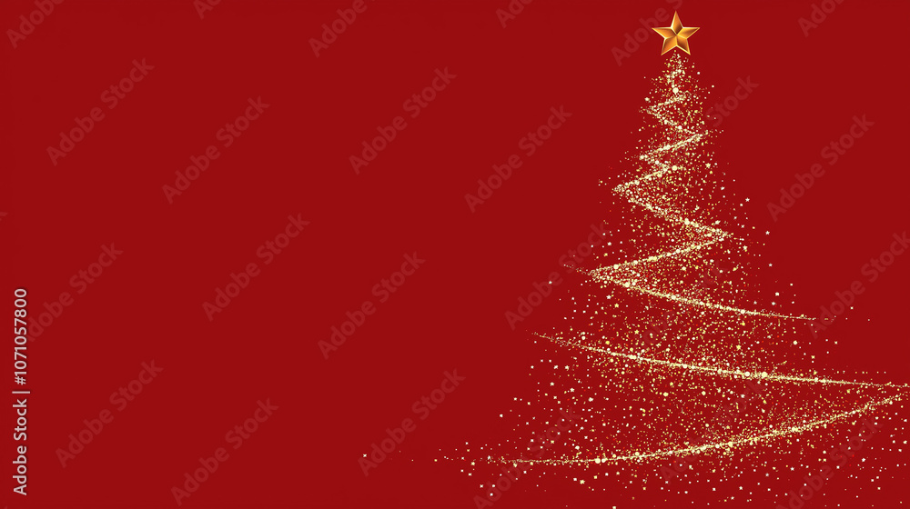 Golden glitter Christmas tree on a red background. Golden glitter Christmas tree on a red background.